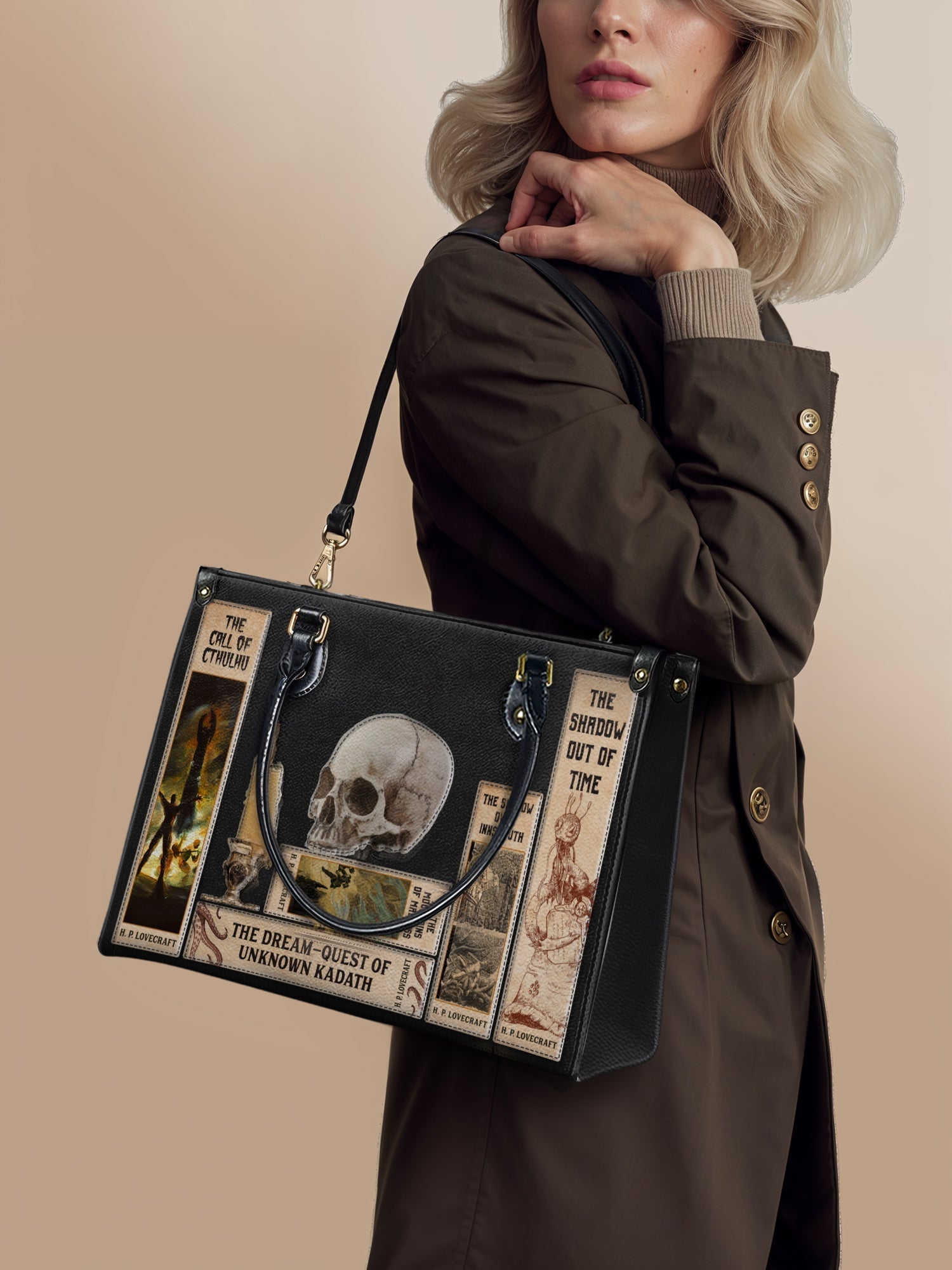 Lovecraftian Black Leather Handbag