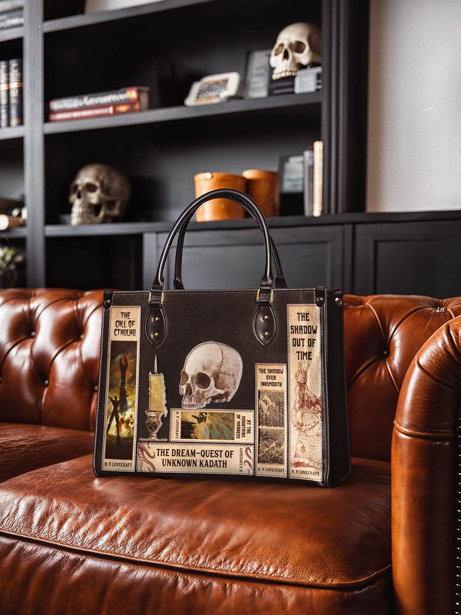 Lovecraftian Black Leather Handbag