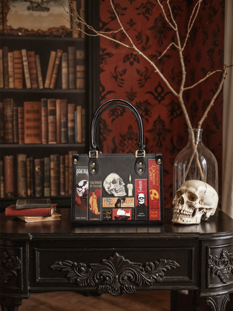 "The Codex of Gothic Tales" Deadlight Black Small Leather Handbag