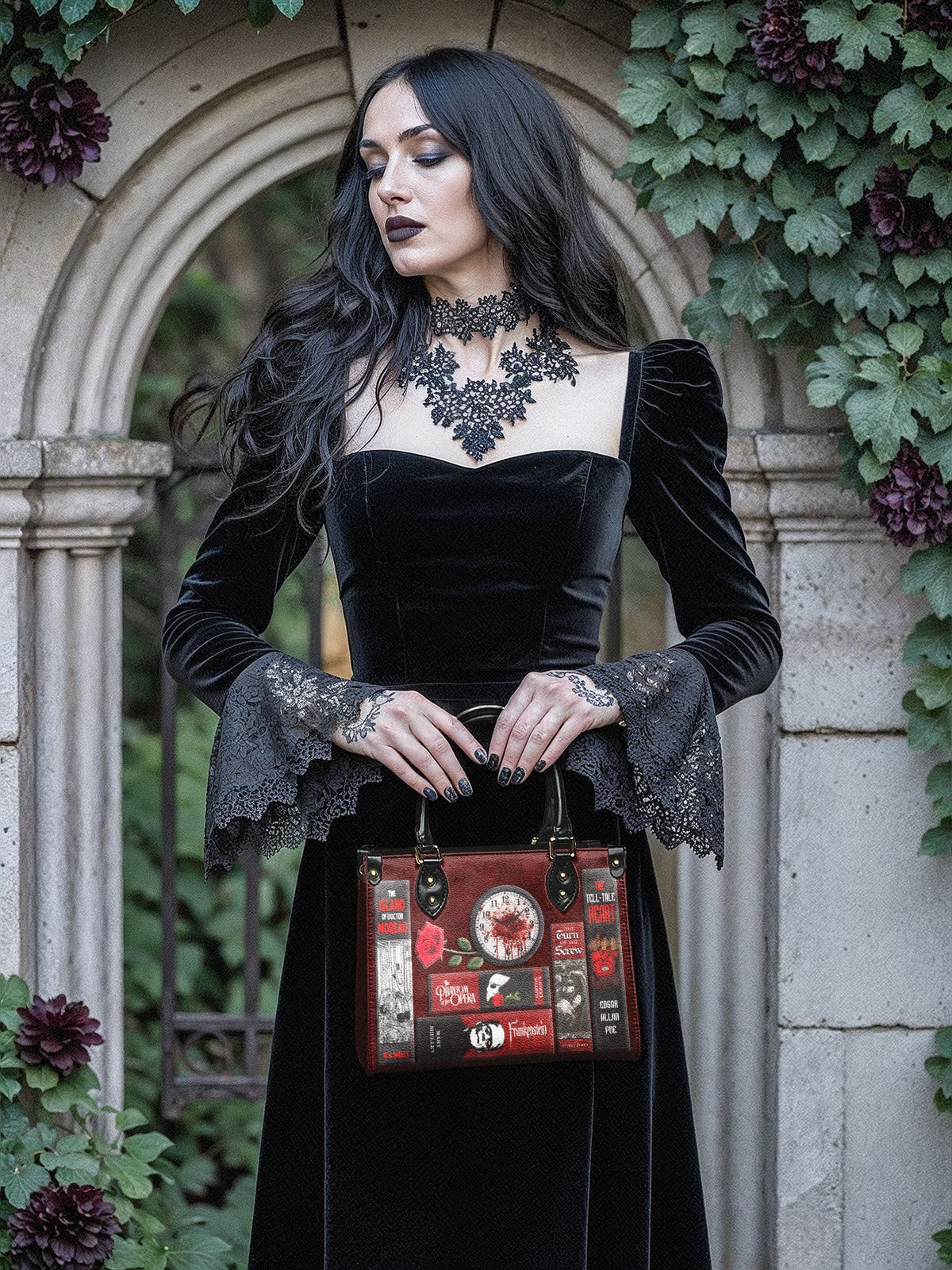 "The Crimson Codex" Small Leather Handbag