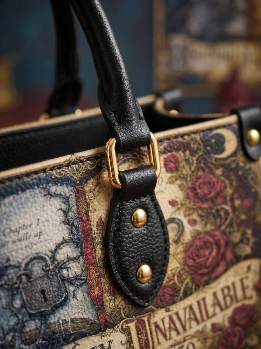 “Emotionally Unavailable Until Chapter 30” Locked-Heart Leather Handbag