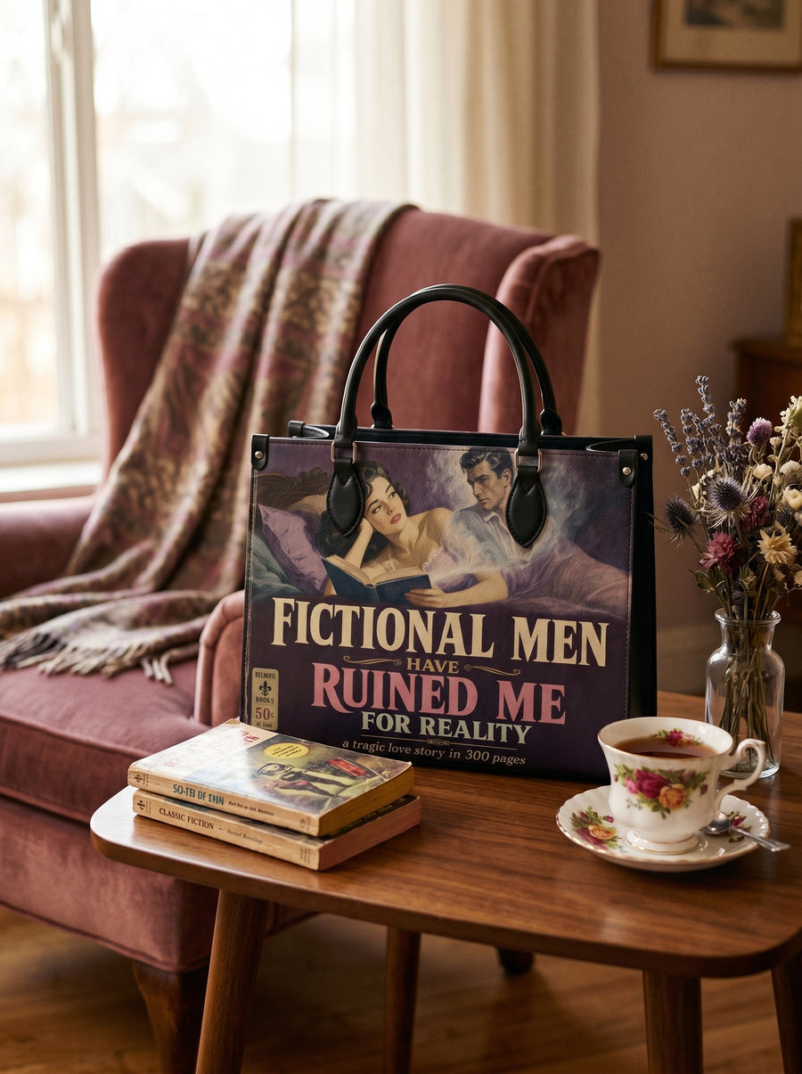 “Fictional Men Have Ruined Me for Reality” Pulp Confession Leather Handbag