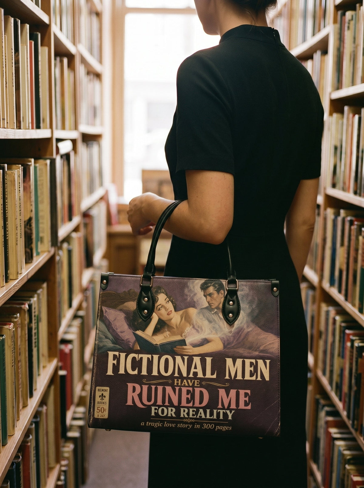 “Fictional Men Have Ruined Me for Reality” Pulp Confession Leather Handbag