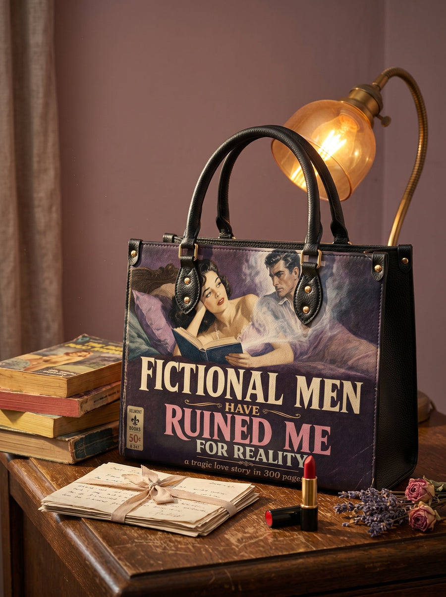 “Fictional Men Have Ruined Me for Reality” Pulp Confession Leather Handbag