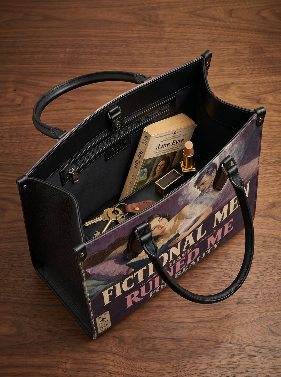“Fictional Men Have Ruined Me for Reality” Pulp Confession Leather Handbag