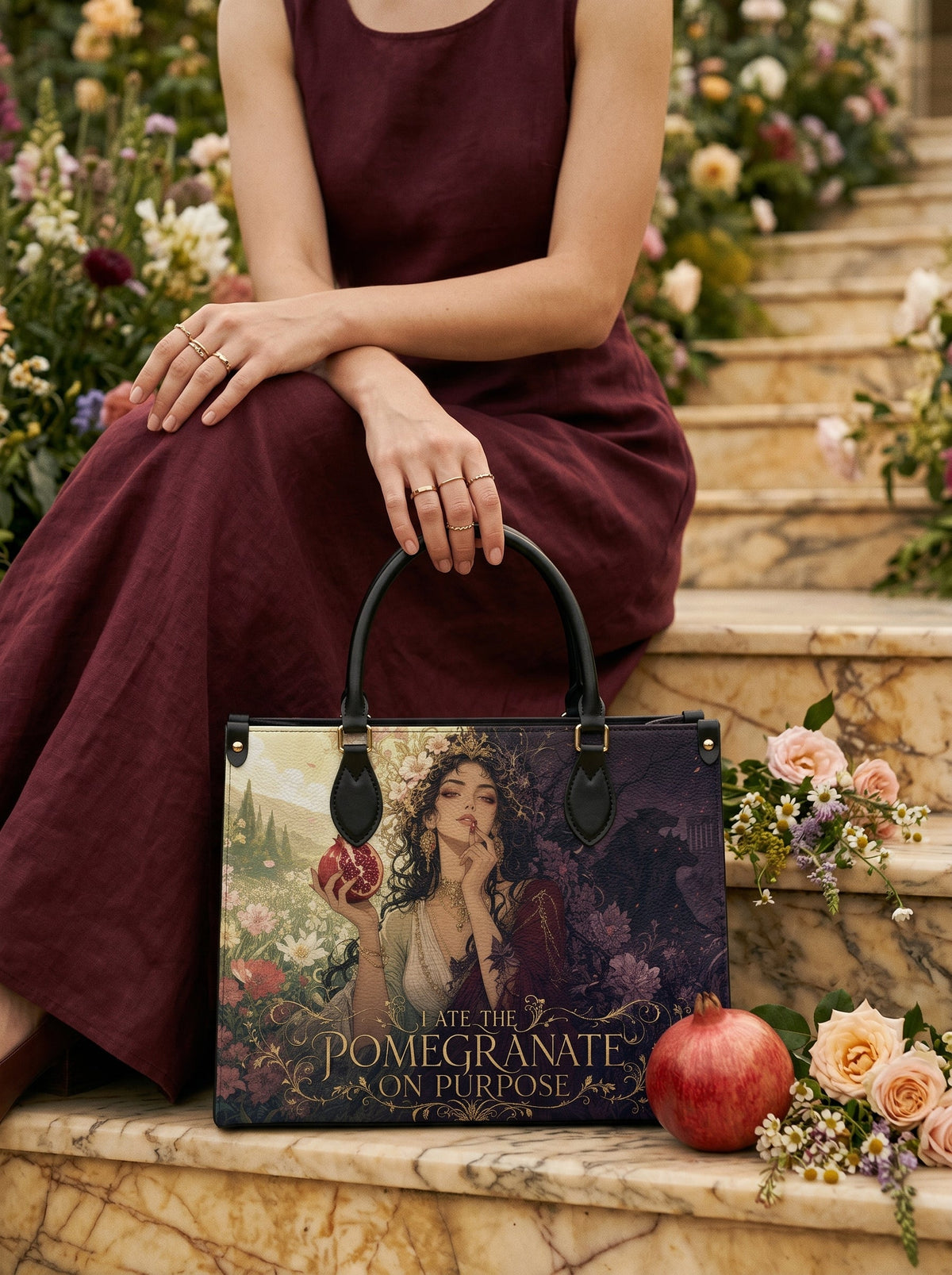 “I Ate the Pomegranate on Purpose” Underworld Bride Leather Handbag