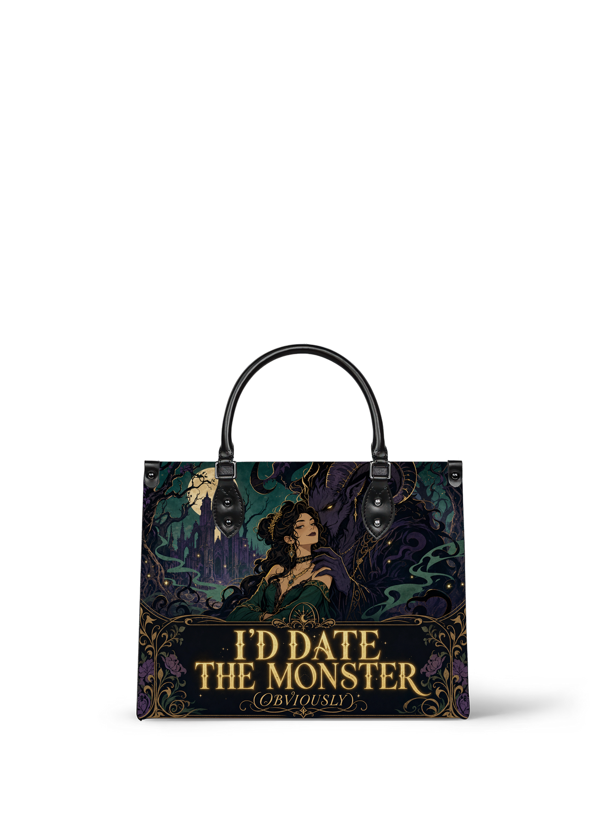 “I’d Date the Monster (Obviously)” Thorned Garden Leather Handbag
