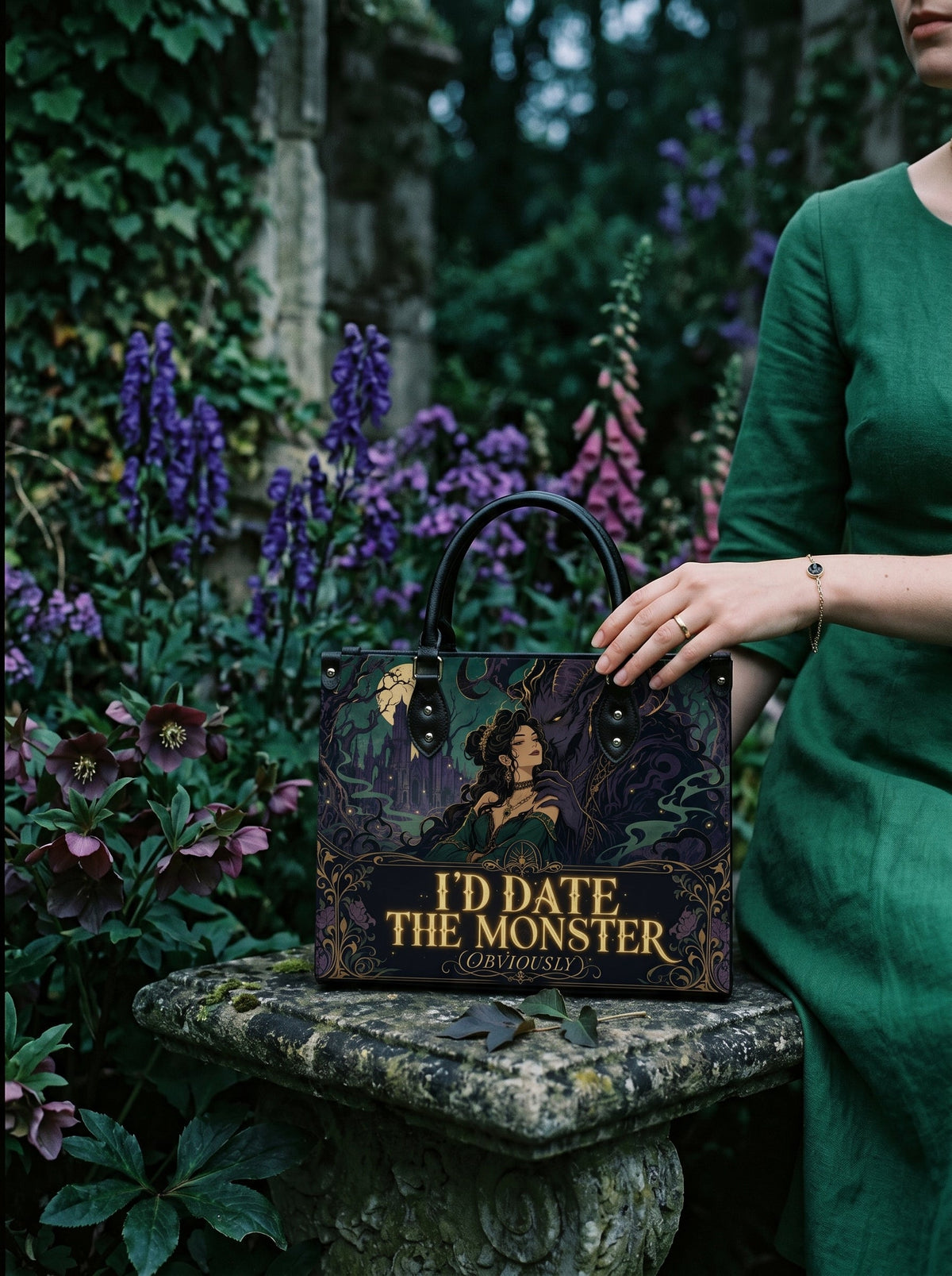 “I’d Date the Monster (Obviously)” Thorned Garden Leather Handbag