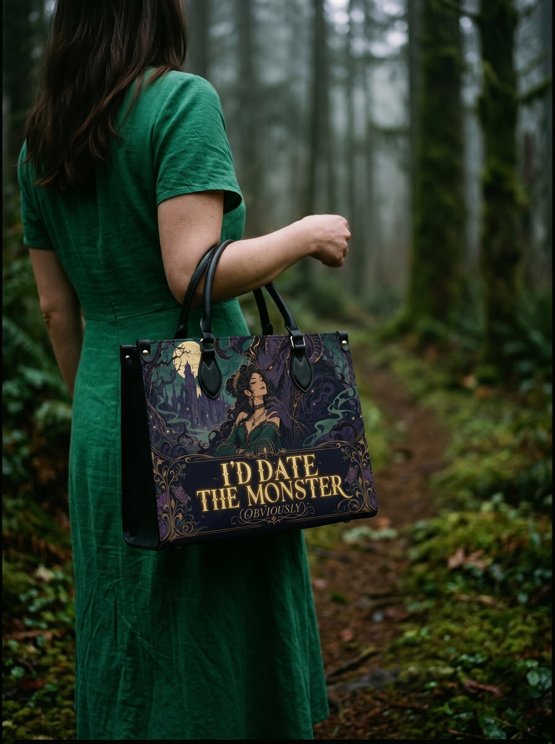 “I’d Date the Monster (Obviously)” Thorned Garden Leather Handbag
