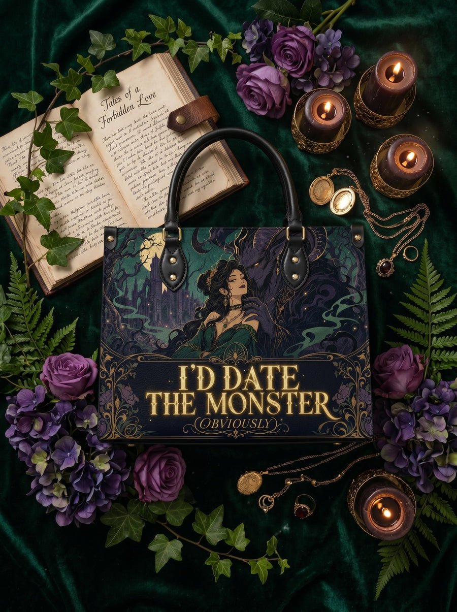 “I’d Date the Monster (Obviously)” Thorned Garden Leather Handbag