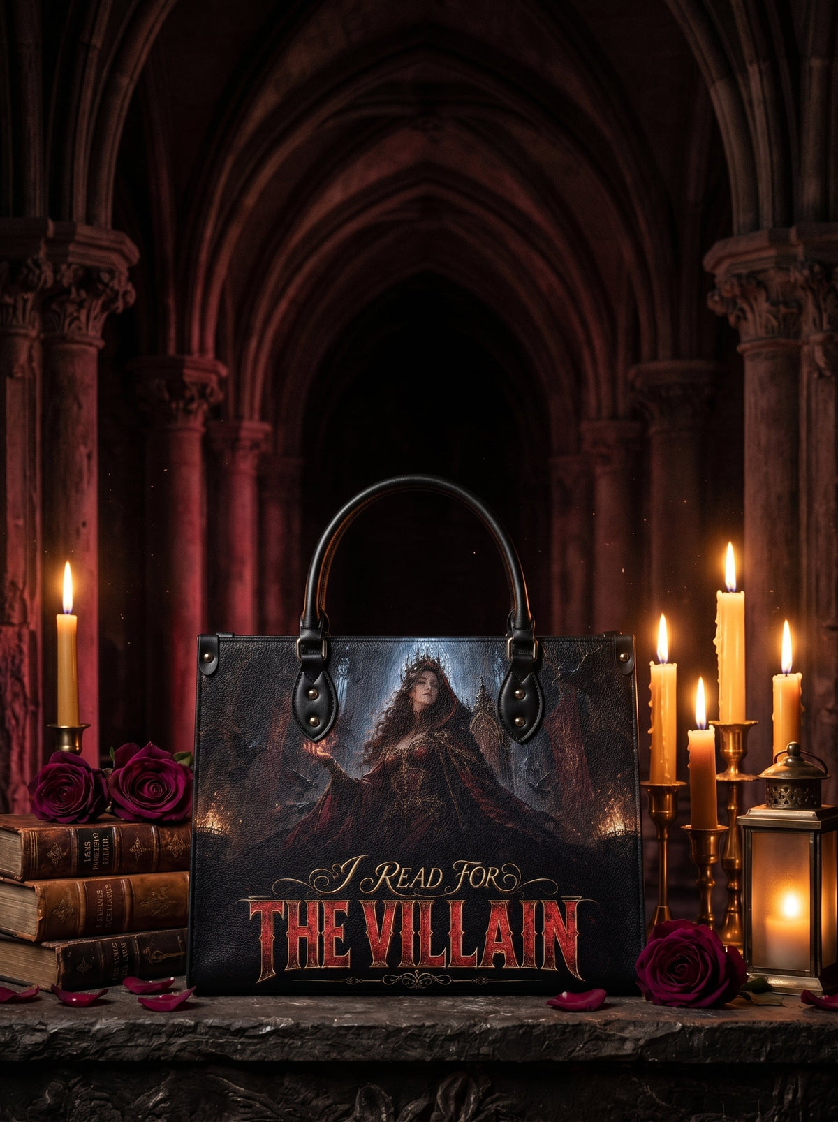 “I Read for the Villain” Cathedral Coronation Leather Handbag