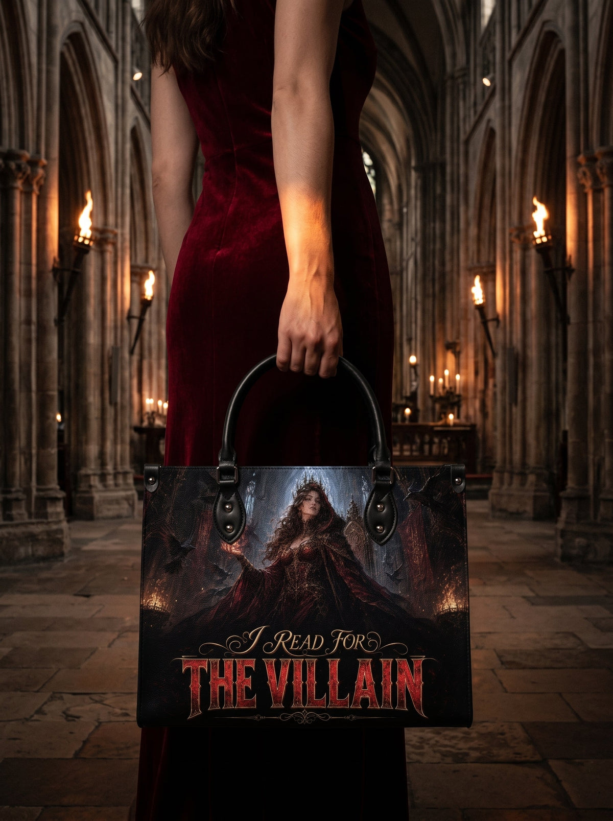 “I Read for the Villain” Cathedral Coronation Leather Handbag