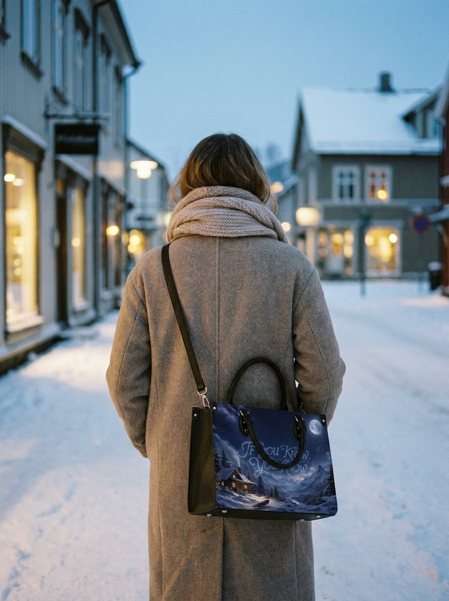 “If You Know, You Know” Snowbound Cabin Leather Handbag