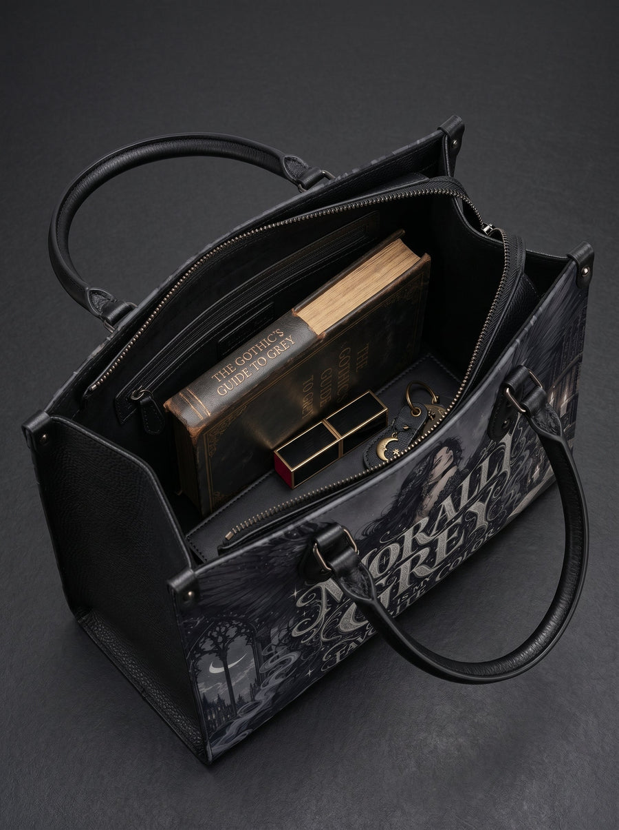 “Morally Grey Is My Favorite Color” Raven-Wing Leather Handbag