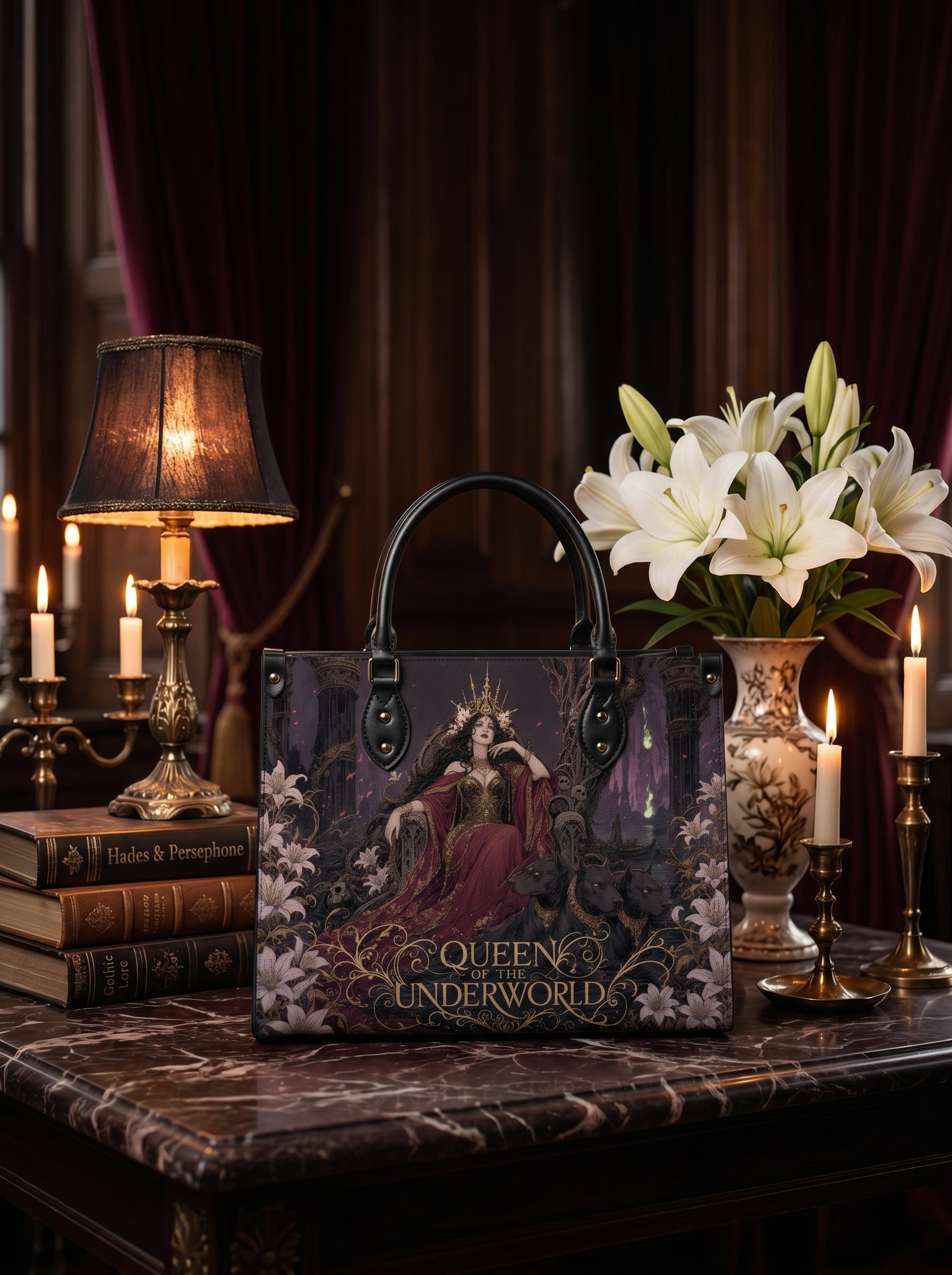 “Queen of the Underworld” Lily Throne Leather Handbag