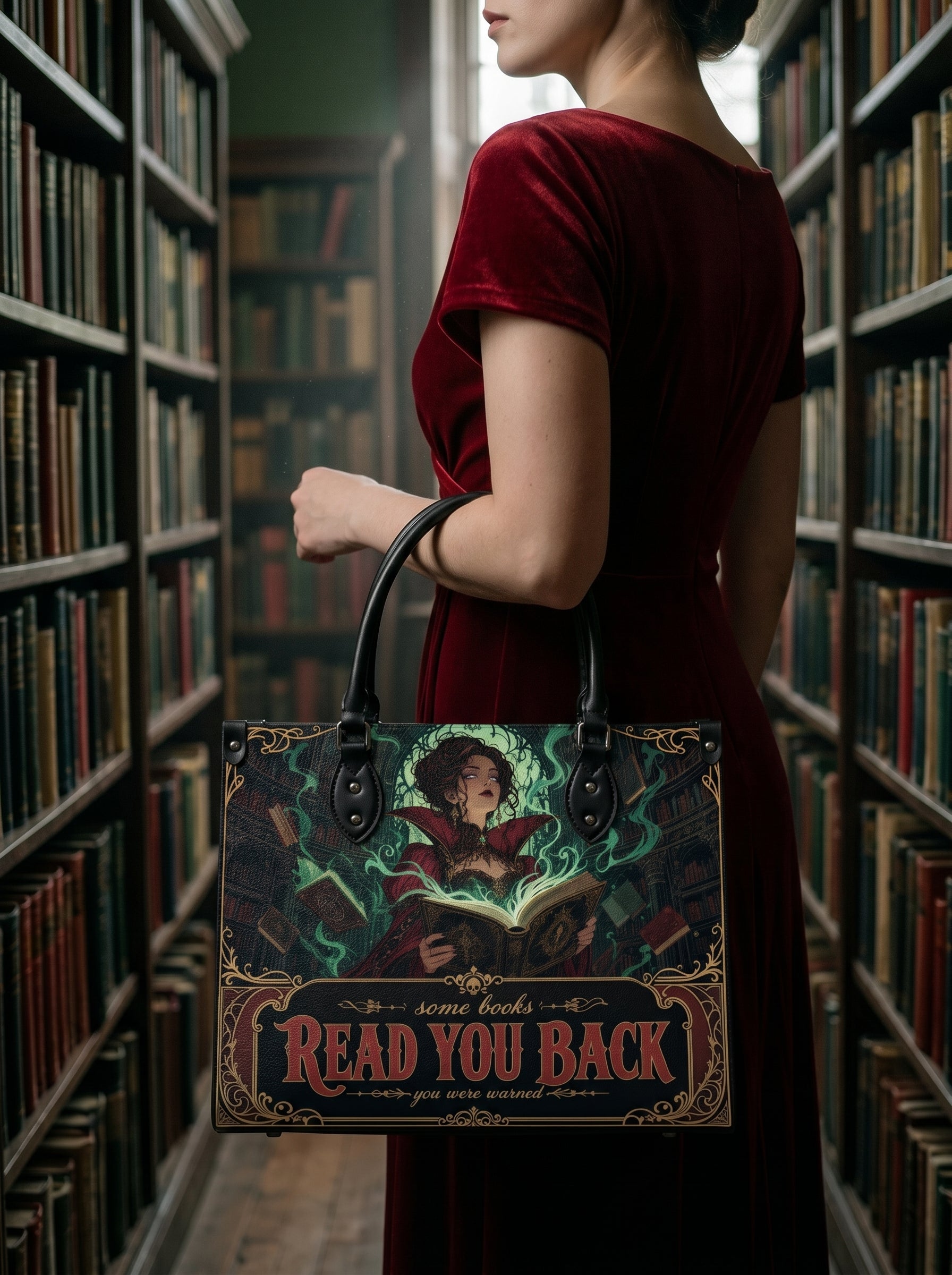 “Some Books Read You Back” Cursed Library Leather Handbag