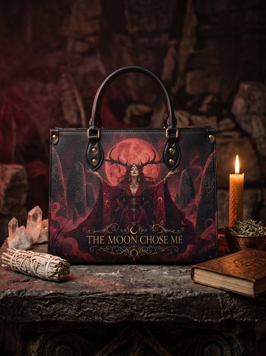 “The Moon Chose Me” Antlered Witch Leather Handbag