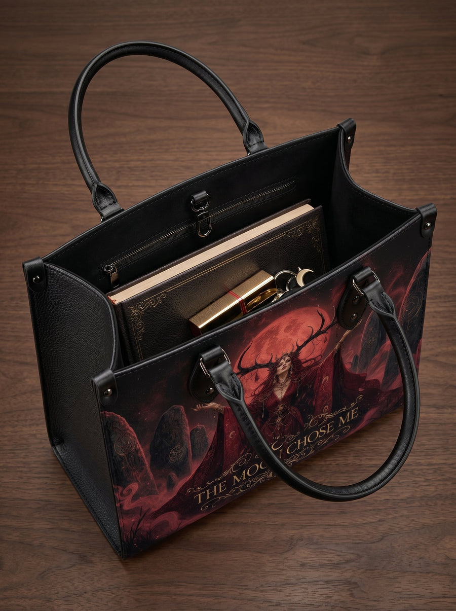 “The Moon Chose Me” Antlered Witch Leather Handbag