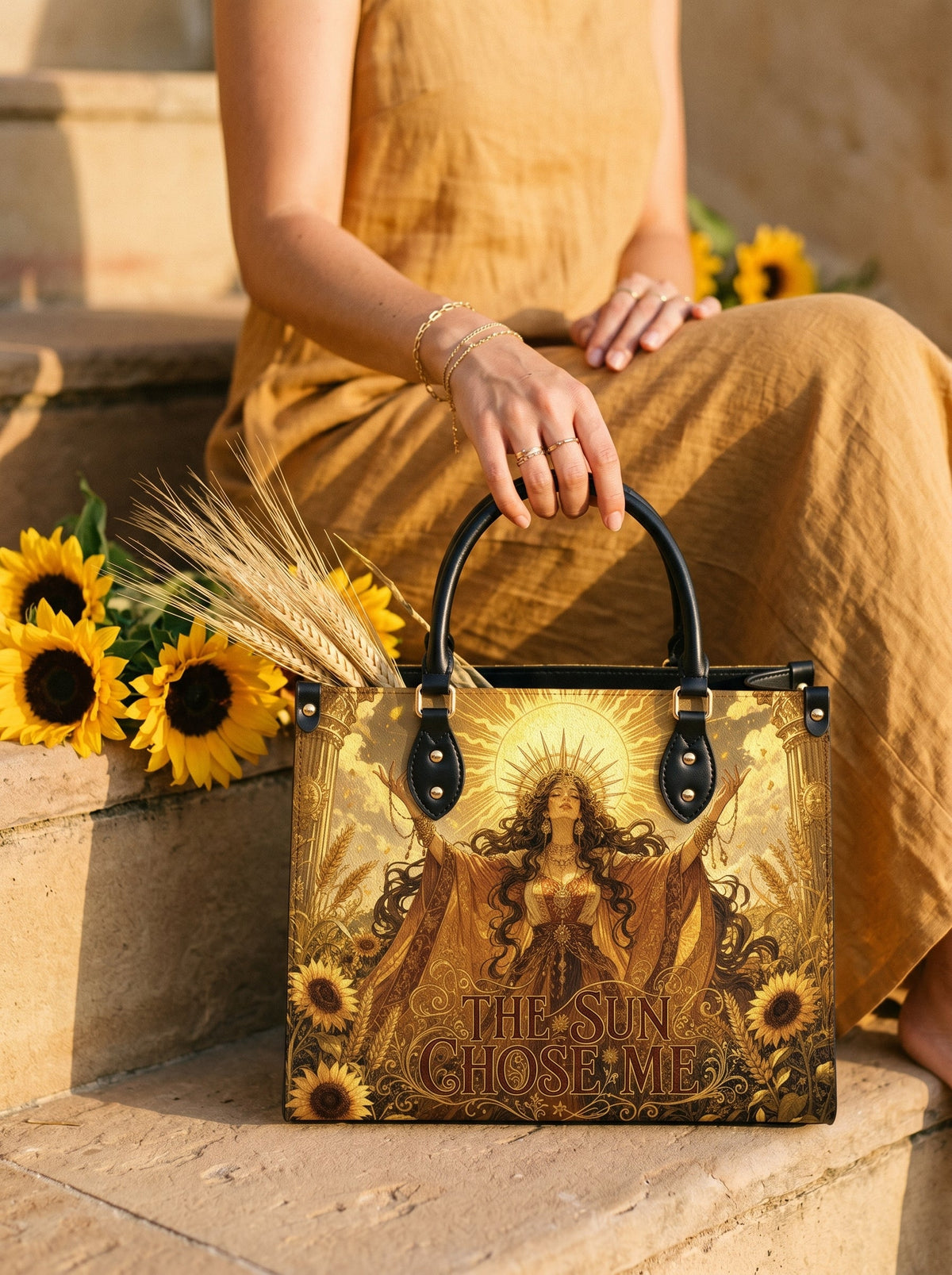 “The Sun Chose Me” Solar Sovereign Leather Handbag