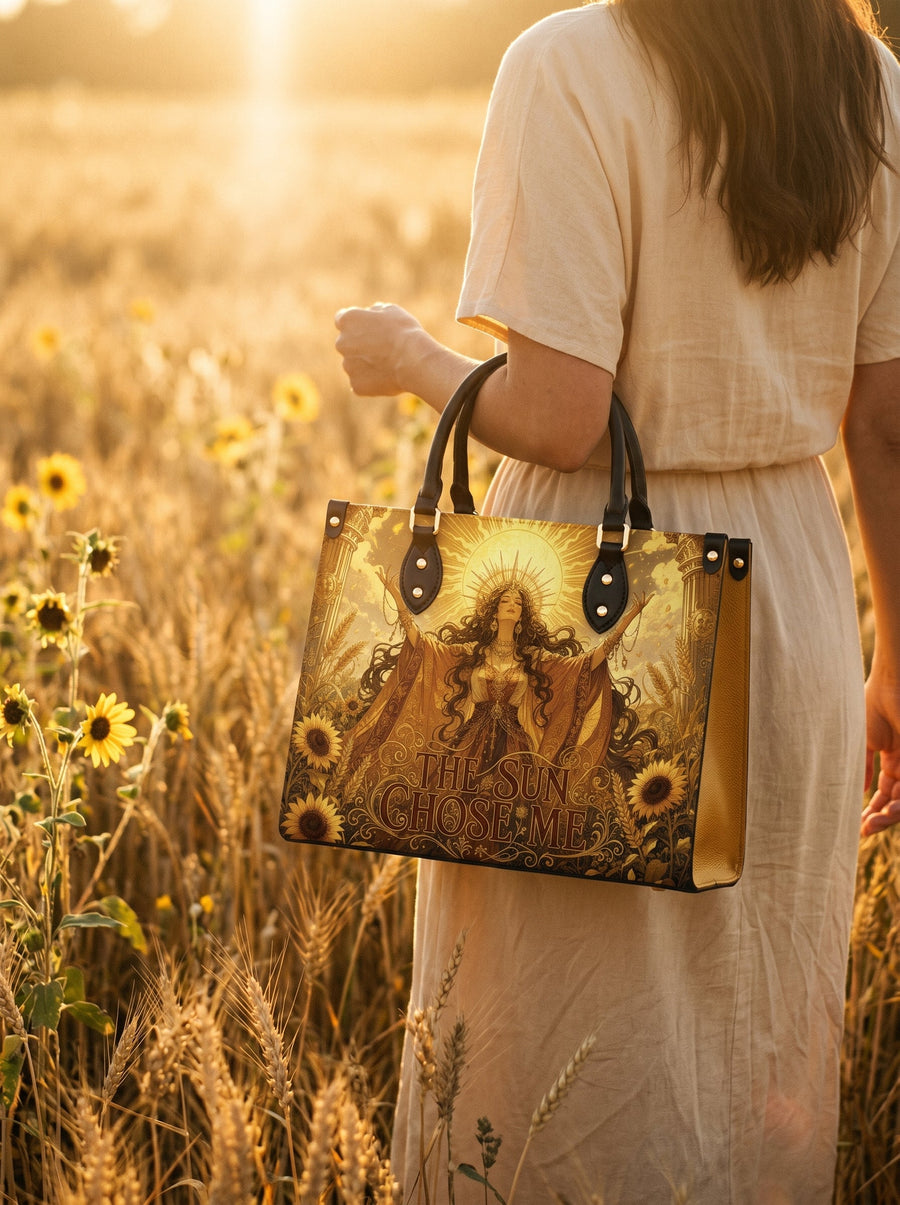 “The Sun Chose Me” Solar Sovereign Leather Handbag