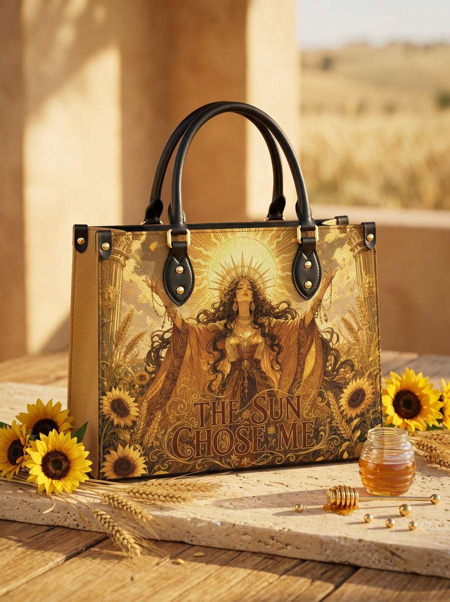 “The Sun Chose Me” Solar Sovereign Leather Handbag