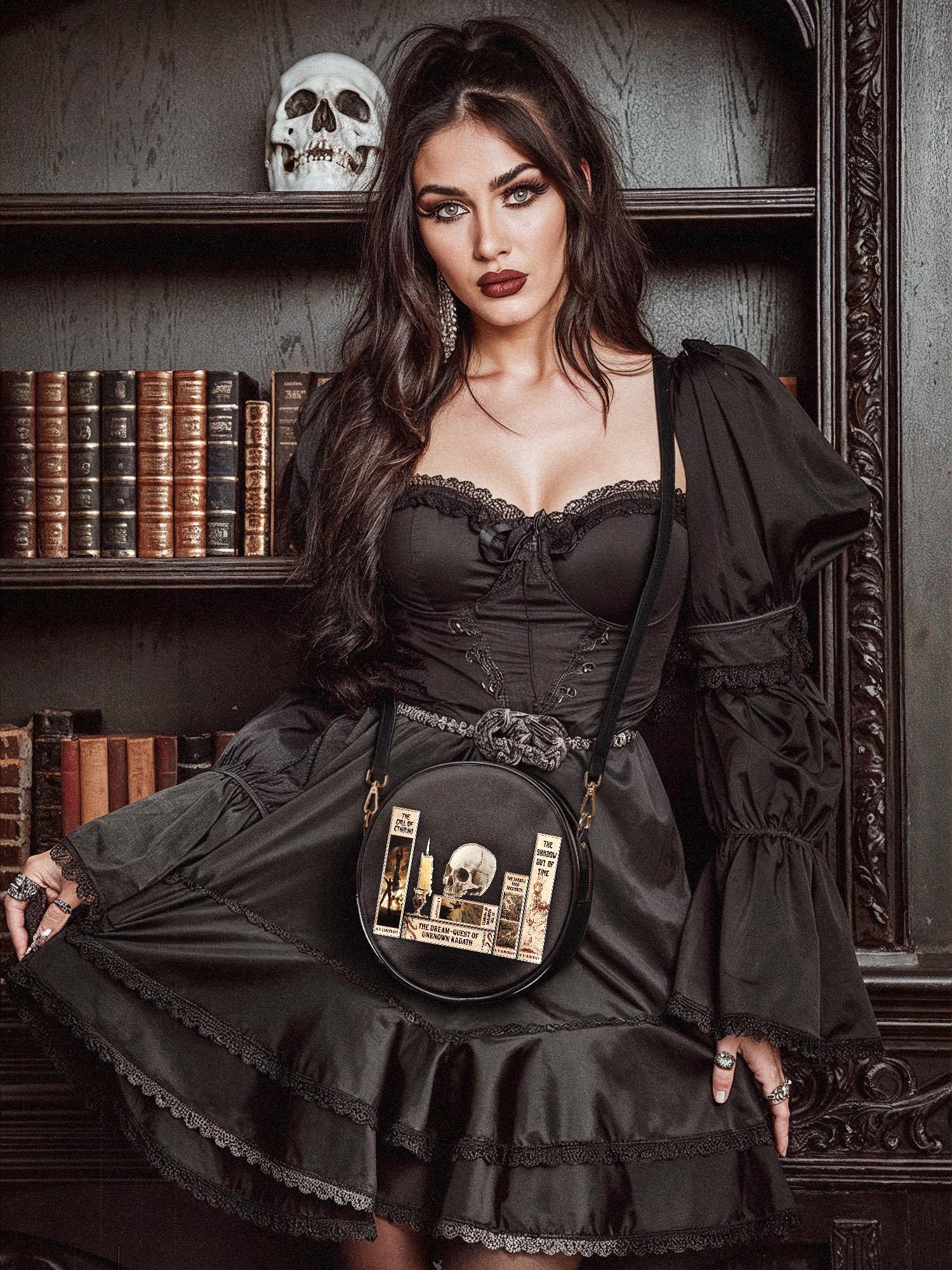 Lovecraftian Black Circle Crossbody Bag