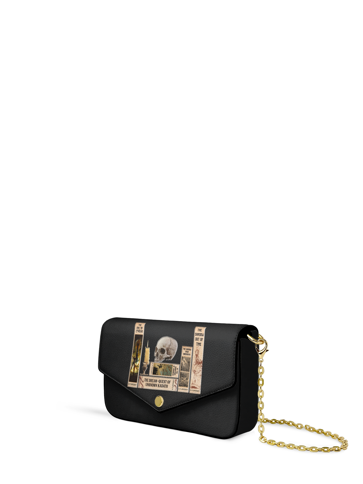 Lovecraftian Black Envelope Chain Crossbody Bag