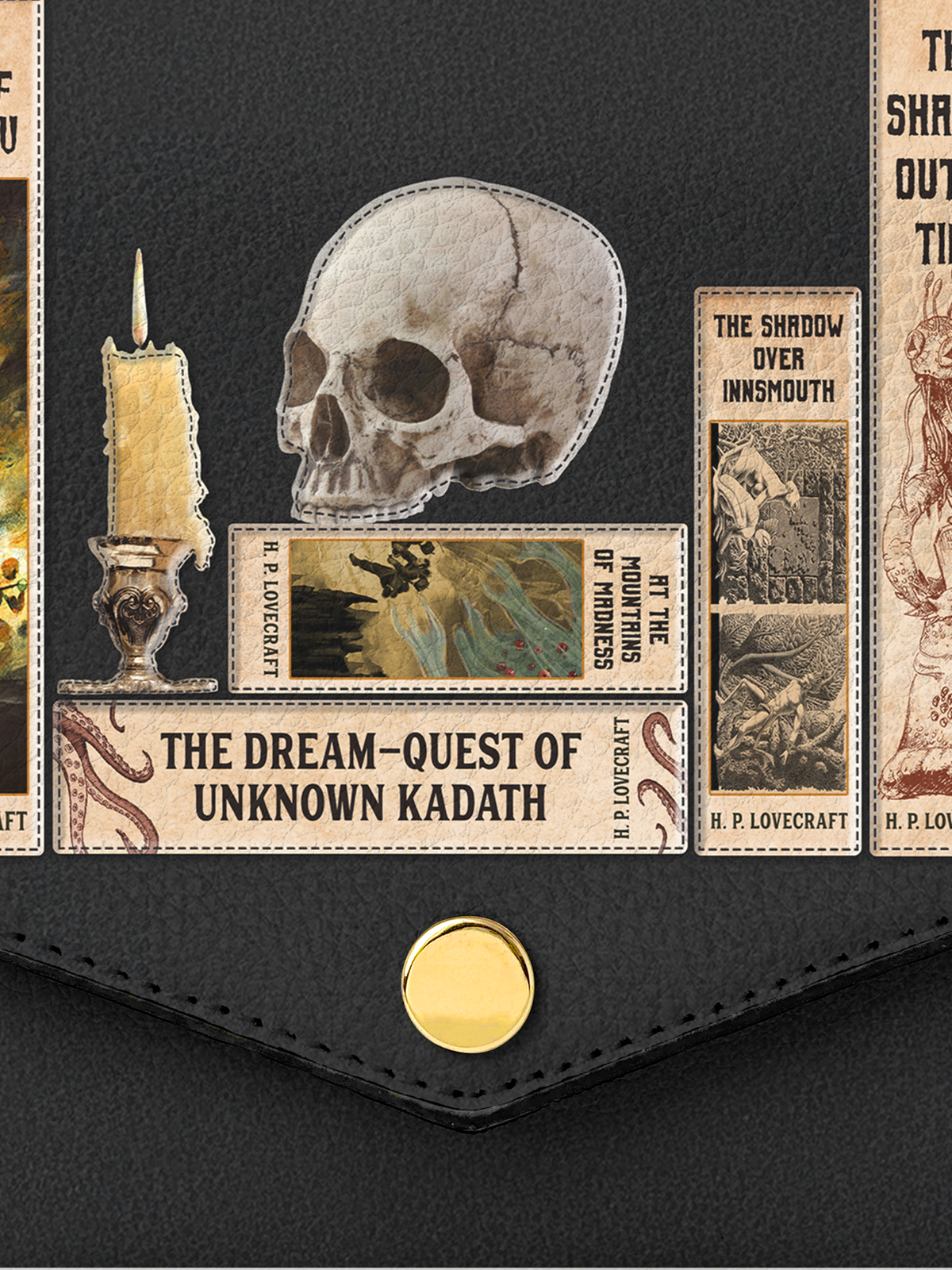 Lovecraftian Black Envelope Chain Crossbody Bag