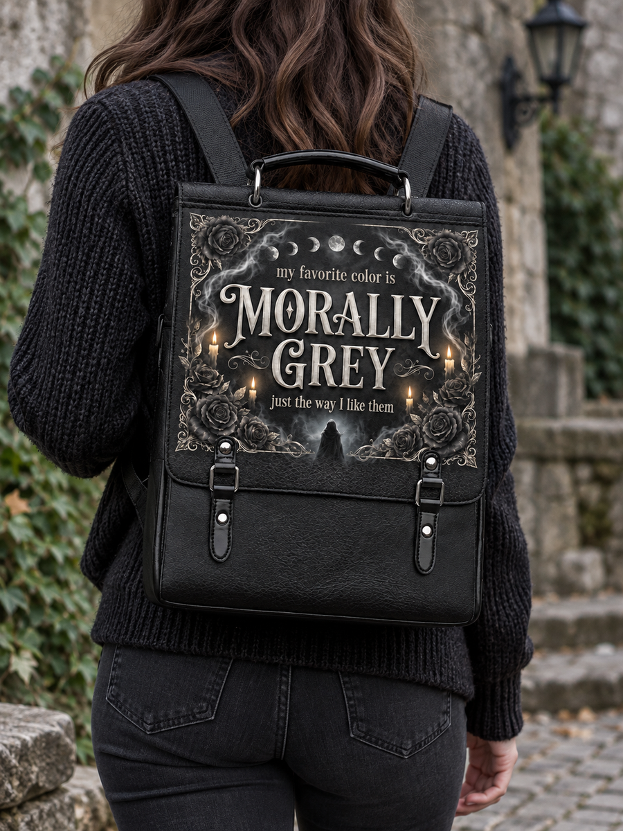 My Favorite Color Is Morally Grey Leather Backpack