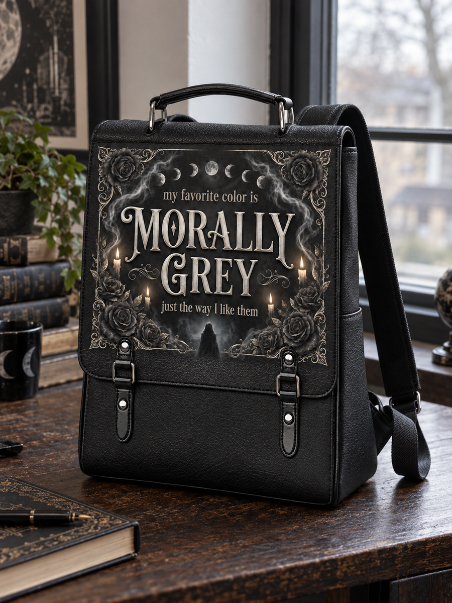 My Favorite Color Is Morally Grey Leather Backpack