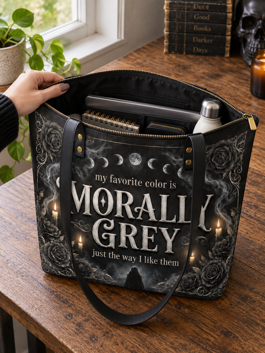 My Favorite Color Is Morally Grey Leather Tote Bag