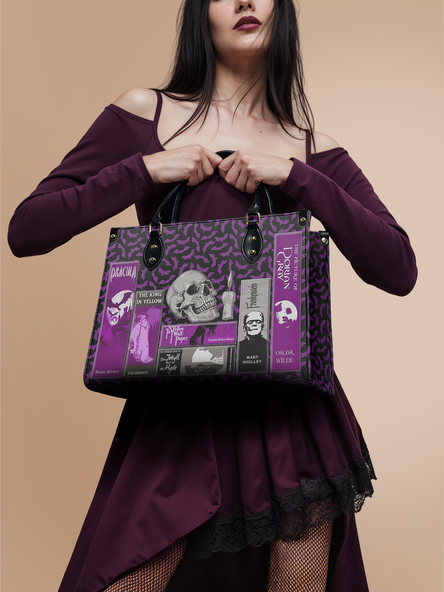 "The Codex of Gothic Tales" Violet Echo Leather Handbag