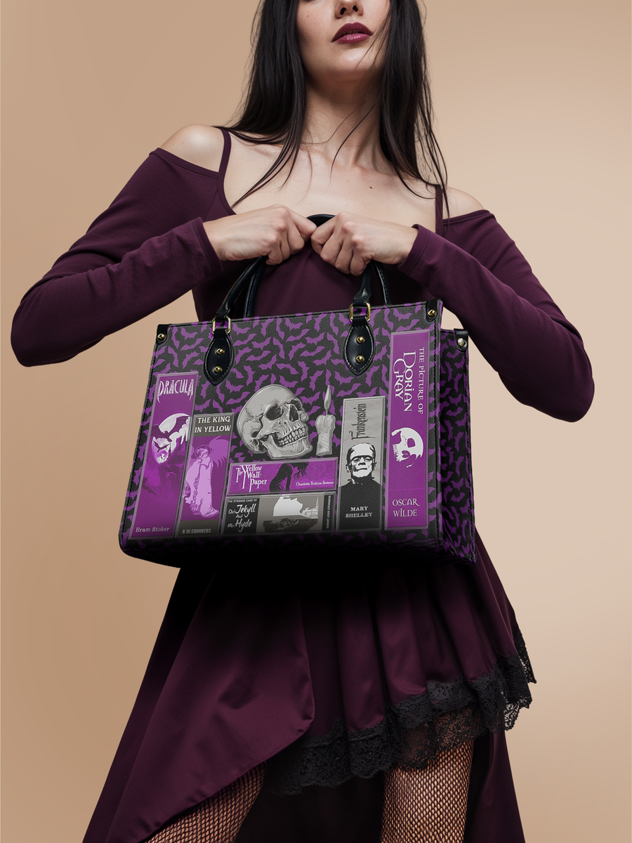 "The Codex of Gothic Tales" Violet Echo Leather Handbag