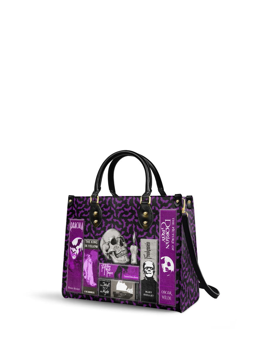 "The Codex of Gothic Tales" Violet Echo Leather Handbag