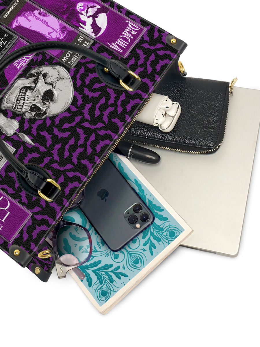"The Codex of Gothic Tales" Violet Echo Leather Handbag