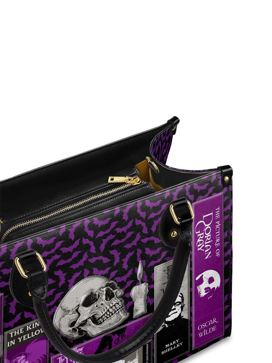 "The Codex of Gothic Tales" Violet Echo Leather Handbag