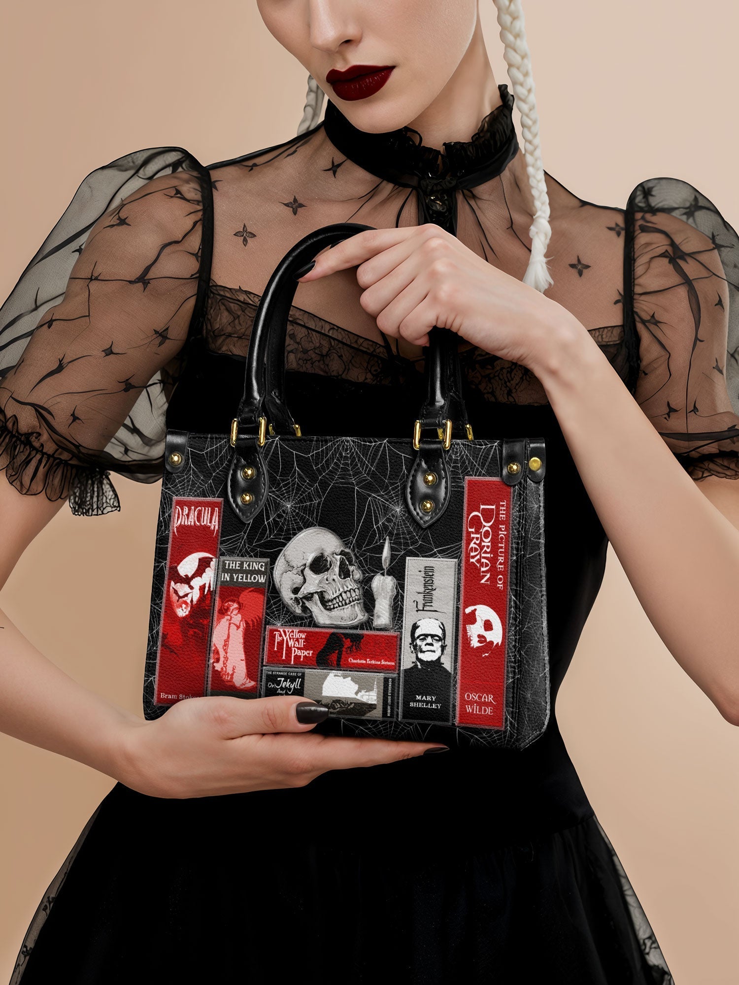 "The Codex of Gothic Tales" Black Widow’s Kiss Small Leather Handbag