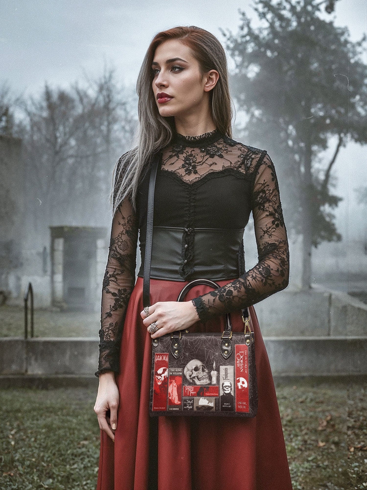 "The Codex of Gothic Tales" Black Widow’s Kiss Small Leather Handbag