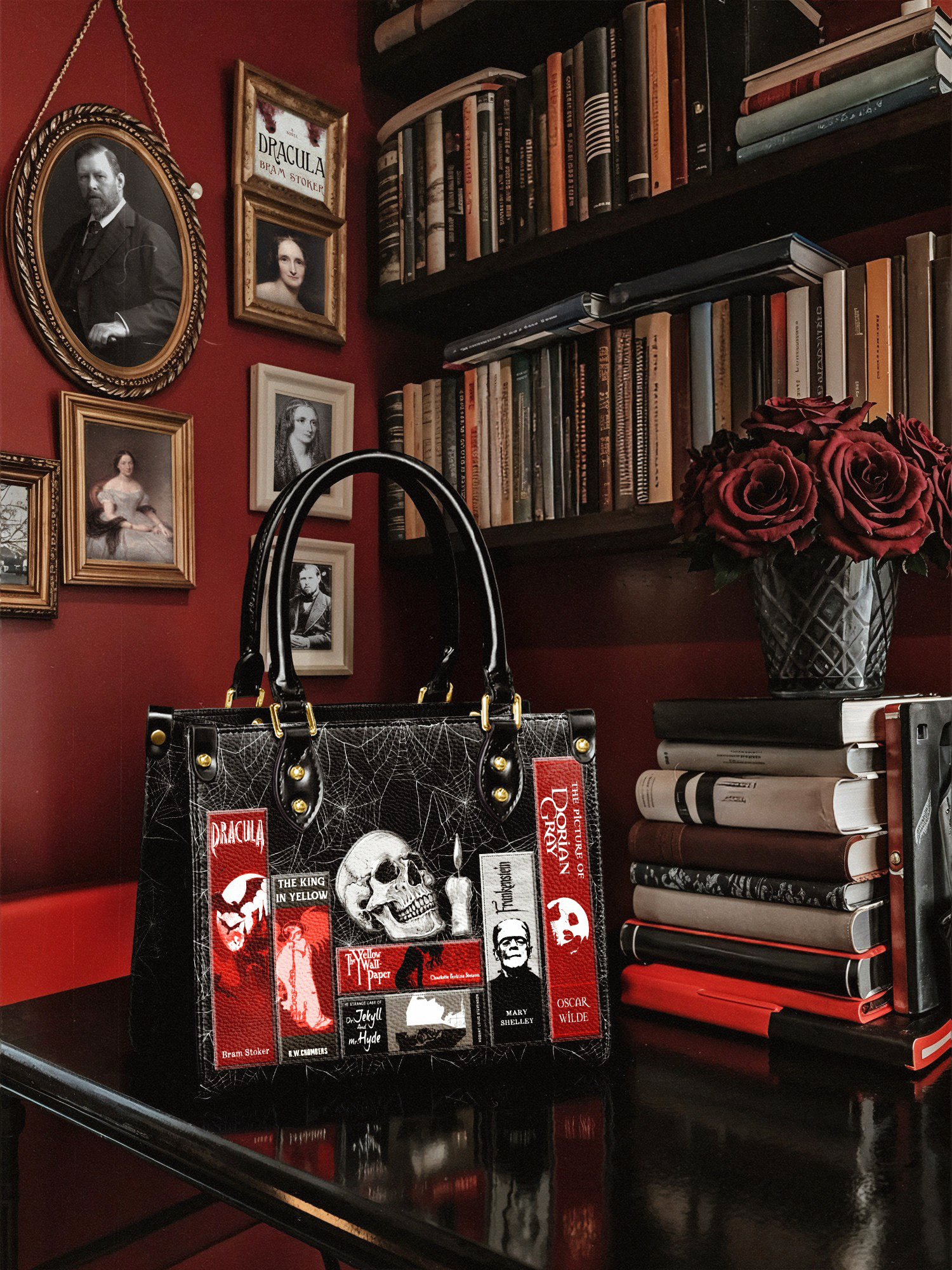 "The Codex of Gothic Tales" Black Widow’s Kiss Small Leather Handbag