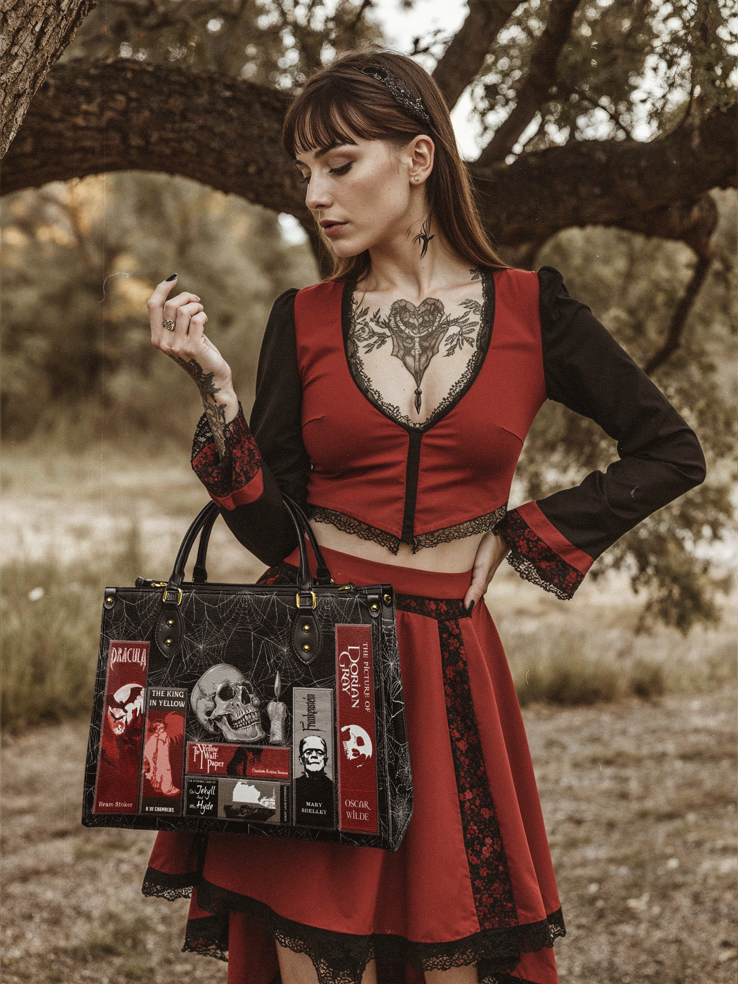 "The Codex of Gothic Tales" Black Widow’s Kiss Leather Handbag