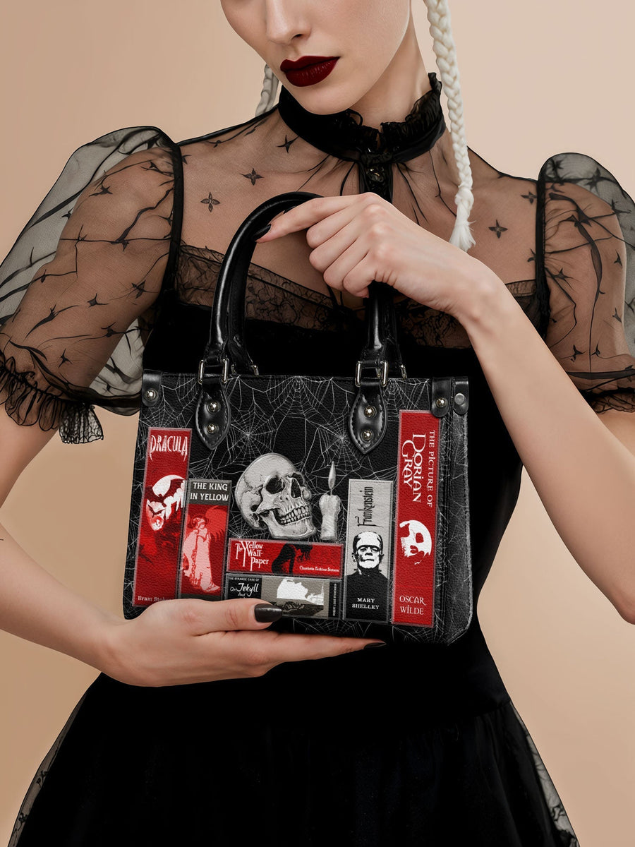 "The Codex of Gothic Tales" Black Widow’s Kiss - Black Interior - Small Leather Handbag