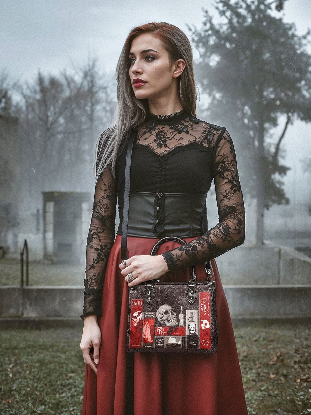 "The Codex of Gothic Tales" Black Widow’s Kiss - Black Interior - Small Leather Handbag