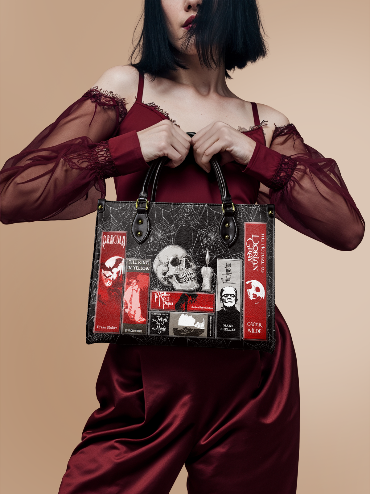"The Codex of Gothic Tales" Black Widow’s Kiss Leather Handbag