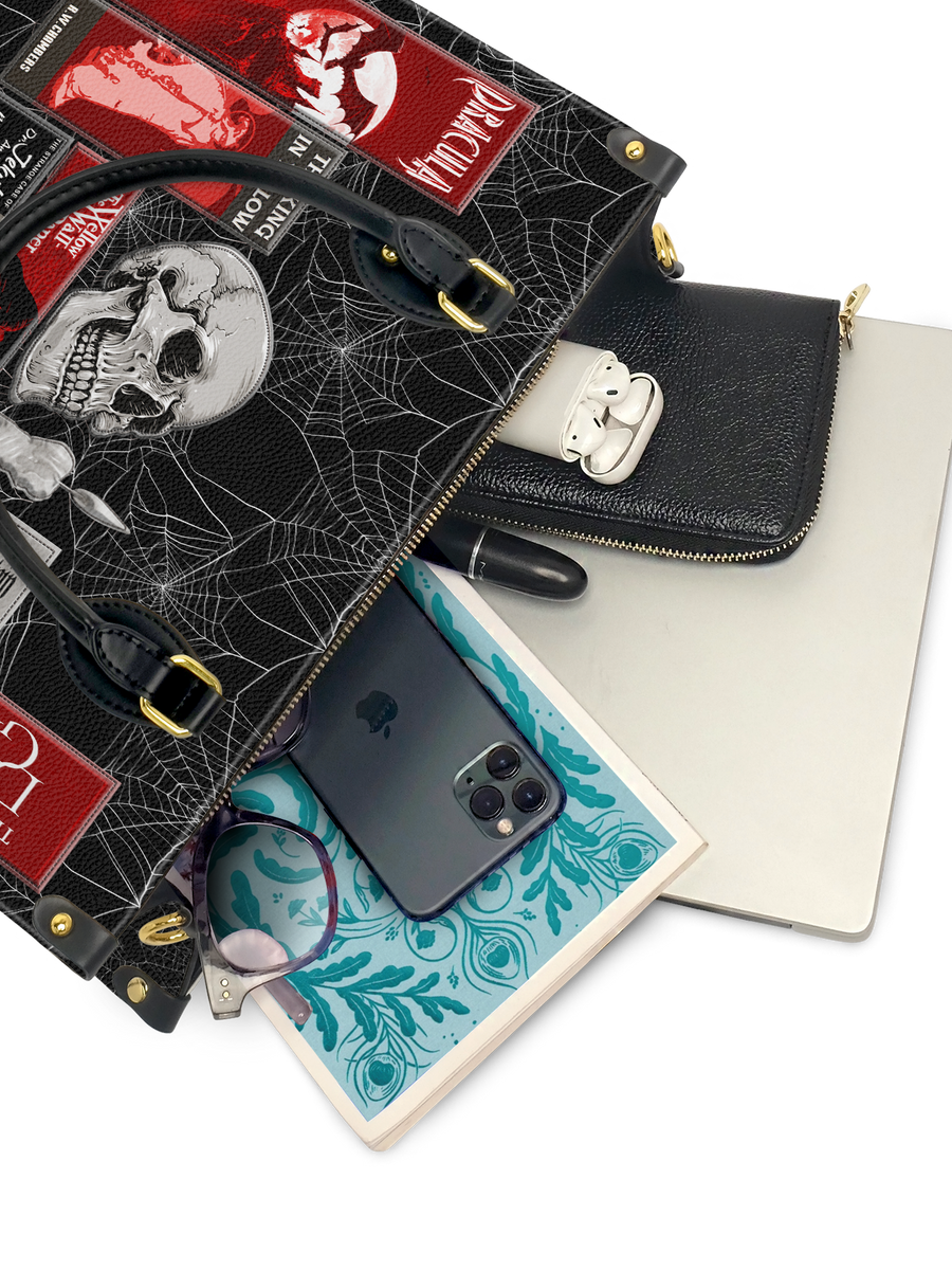 "The Codex of Gothic Tales" Black Widow’s Kiss Leather Handbag