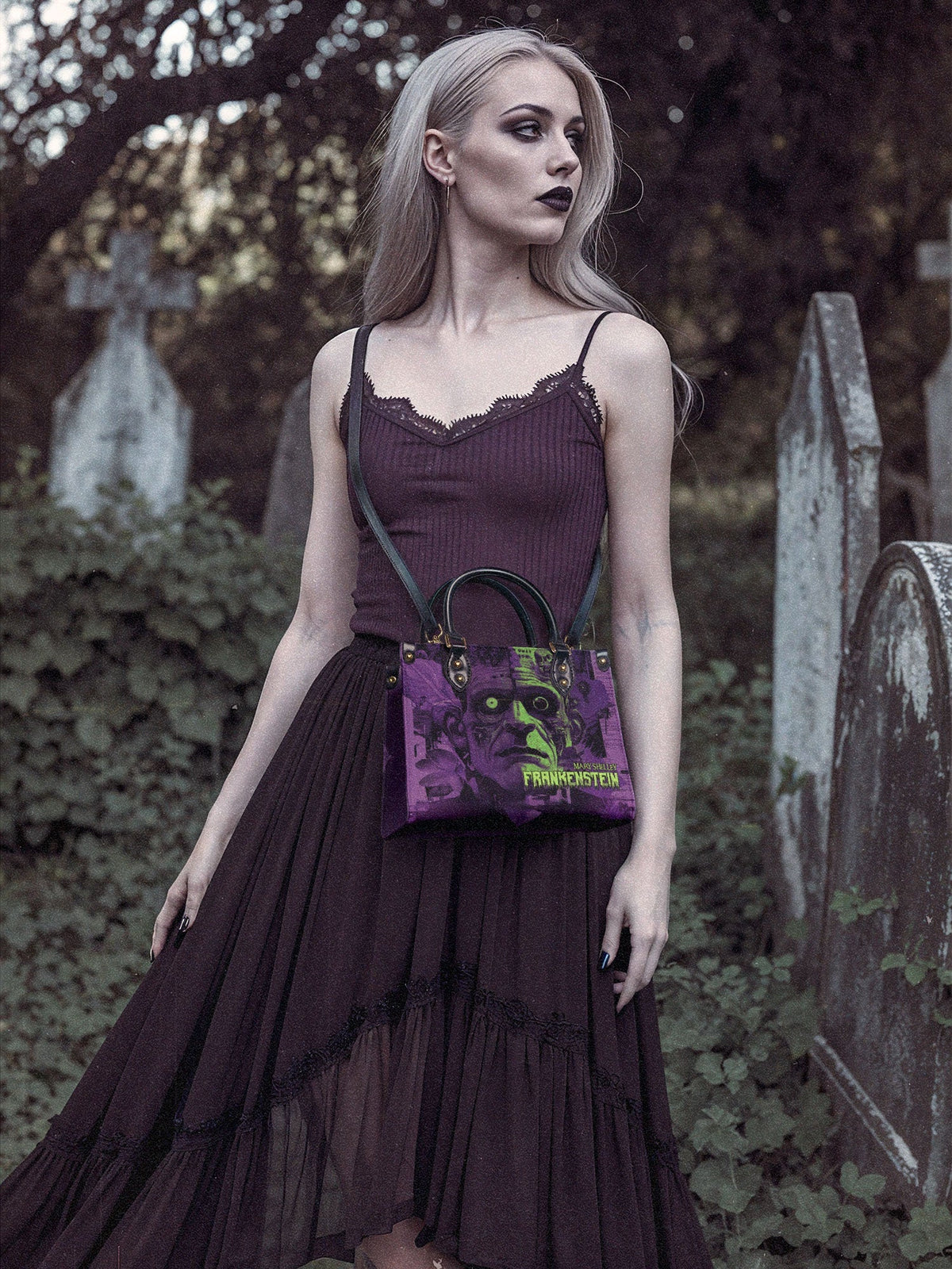 "Frankenstein" Lablight Violet Small Leather Handbag