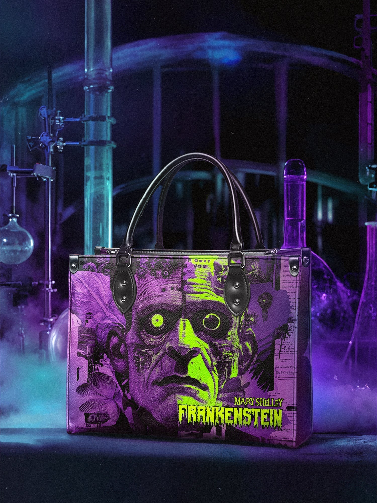 "Frankenstein" Lablight Violet - Black Interior - Leather Handbag