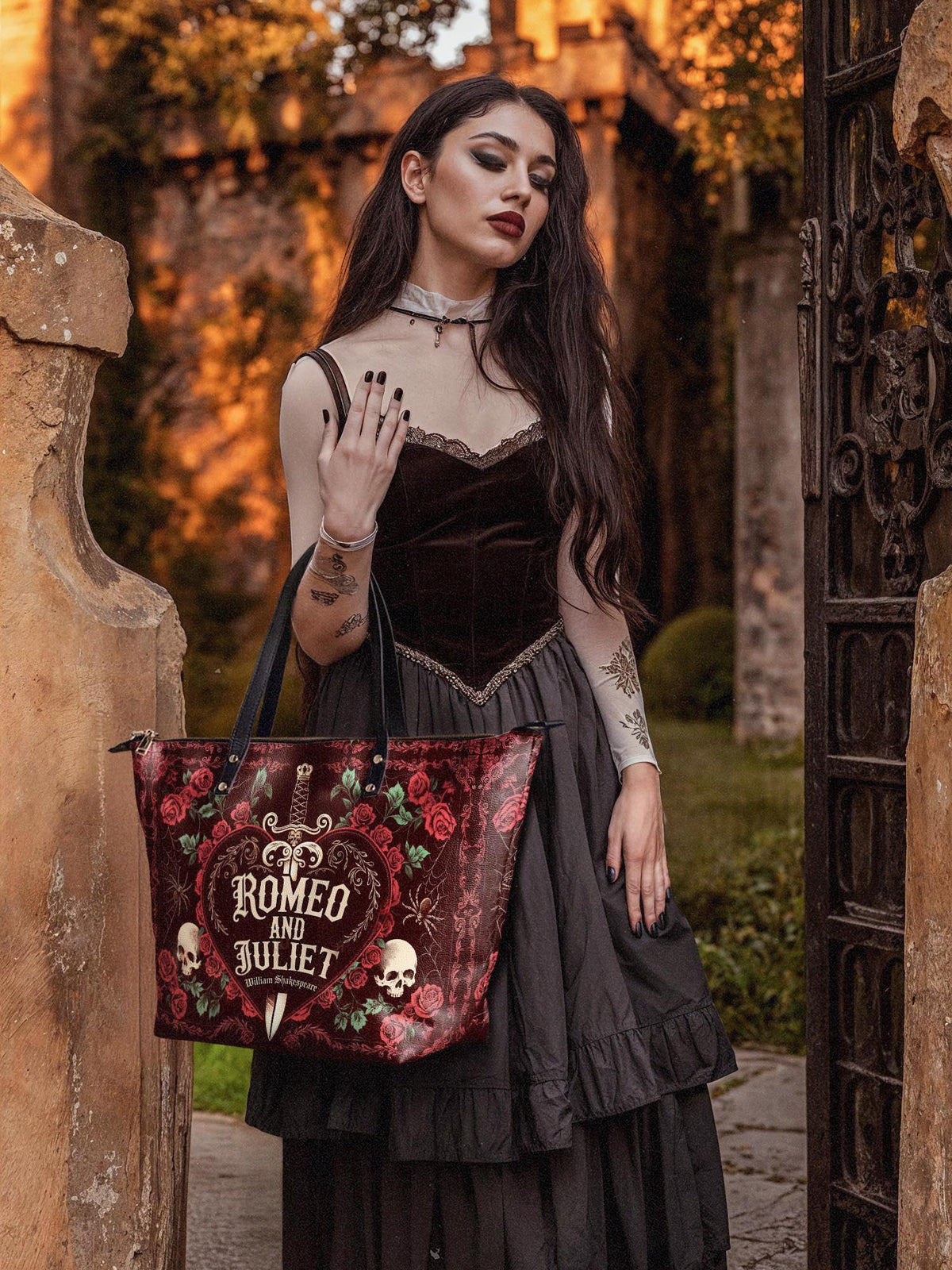 "Romeo And Juliet" Poison Rose Leather Tote Bag