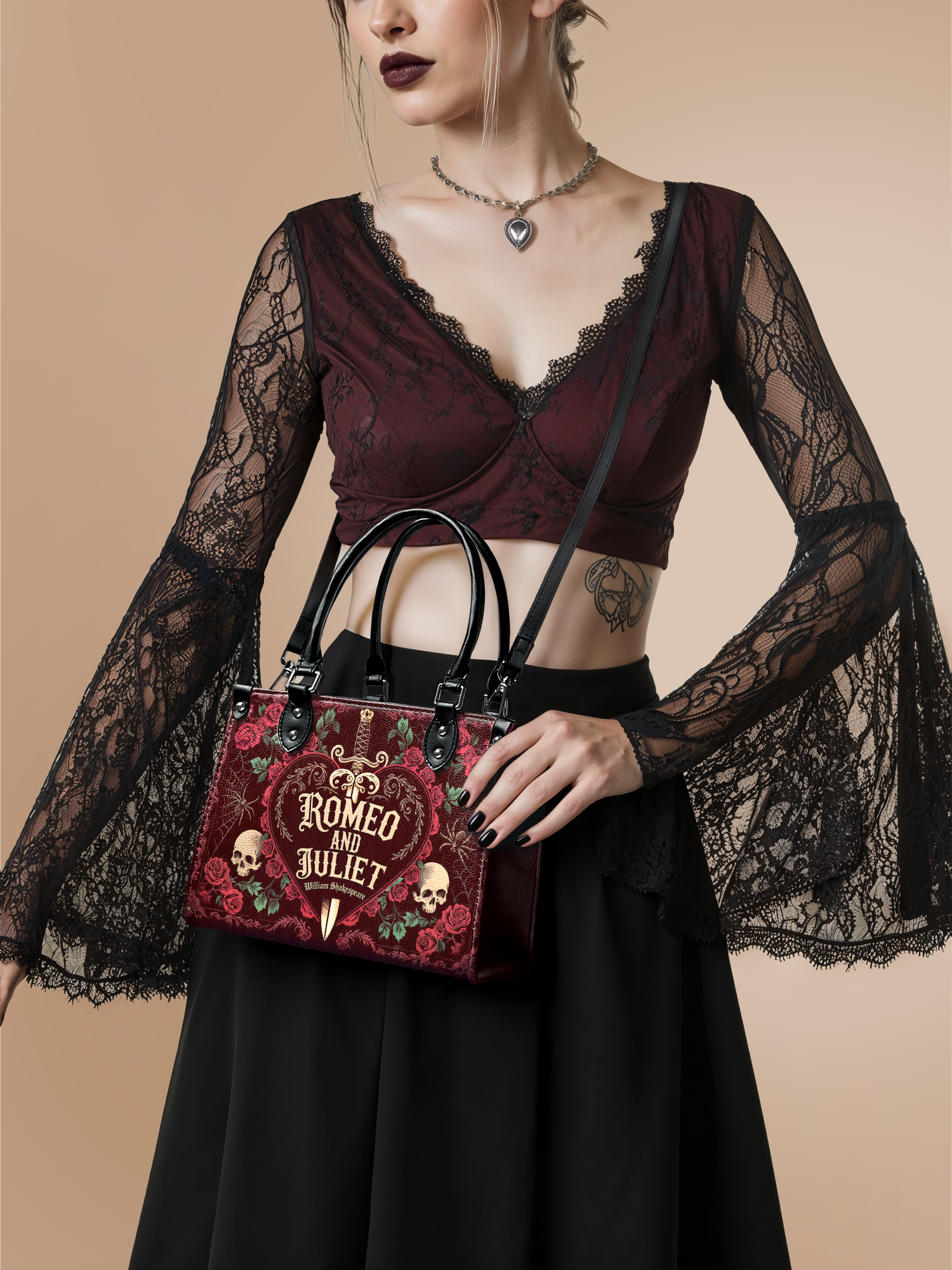 "Romeo And Juliet" Poison Rose - Black Interior - Small Leather Handbag