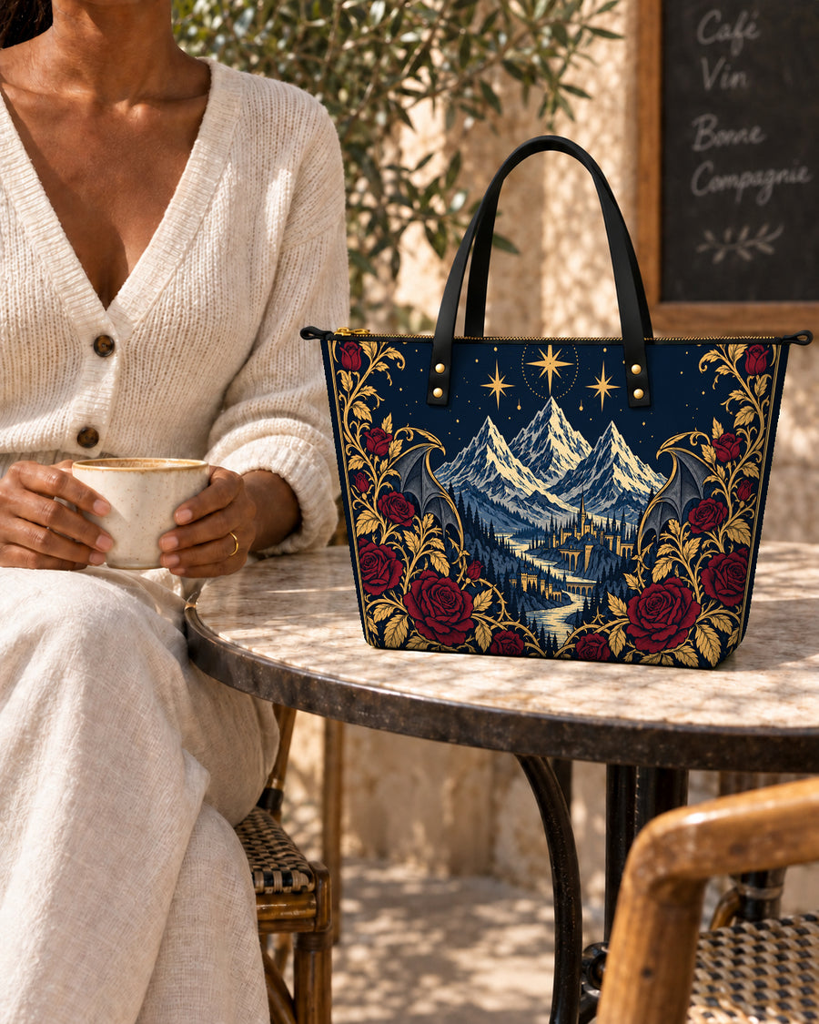 "Rose Mountain" Starlit Valley Leather Tote Bag