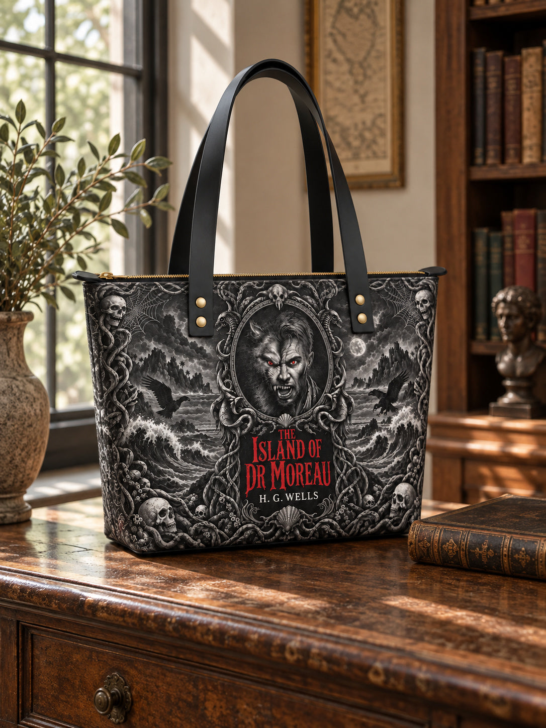 "The Island Of Dr Moreau" Leather Tote Bag